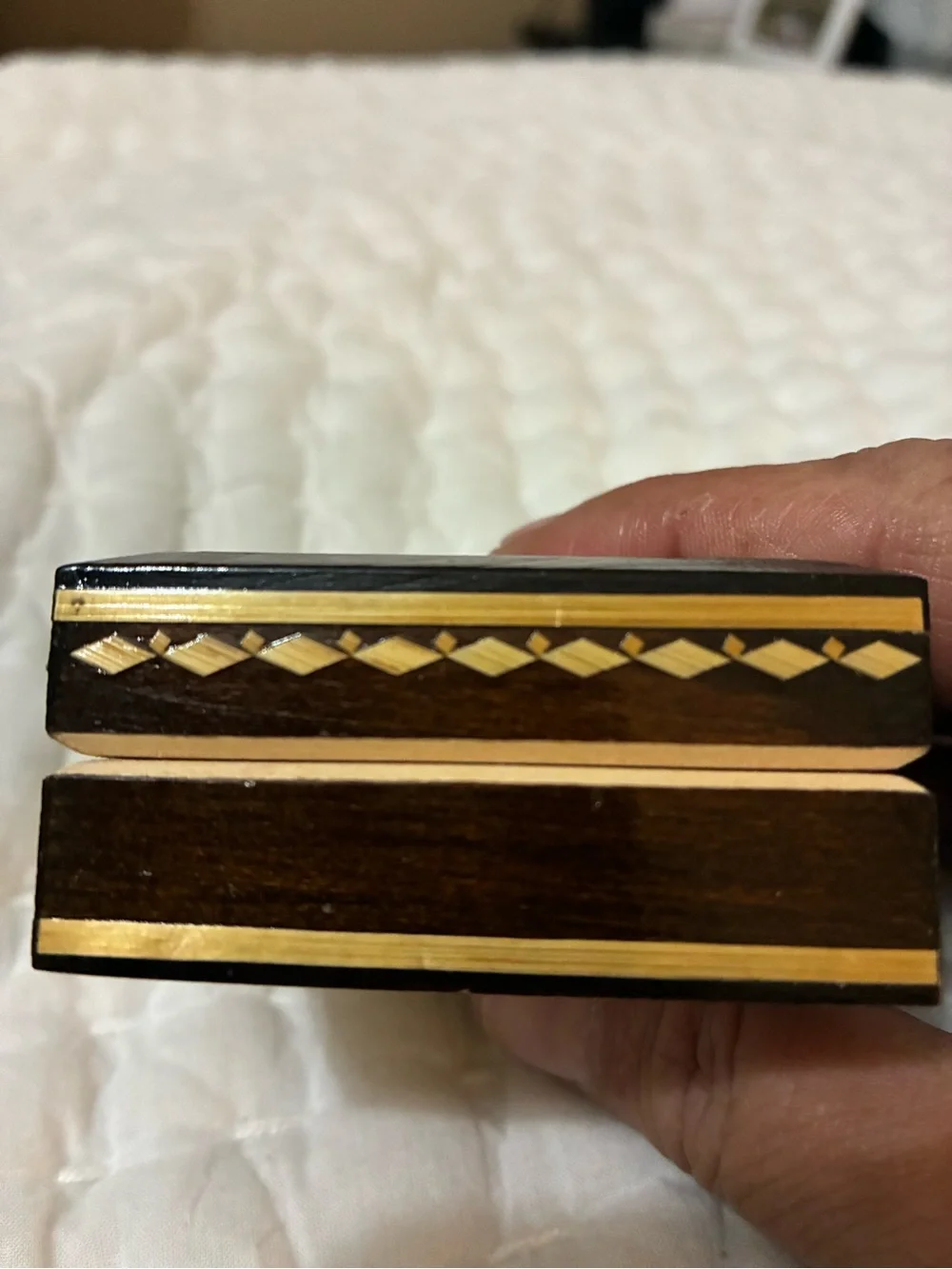 Handcrafted Vintage Russian Inlaid Wood Decorative Trinket Box Geometric Mosaic